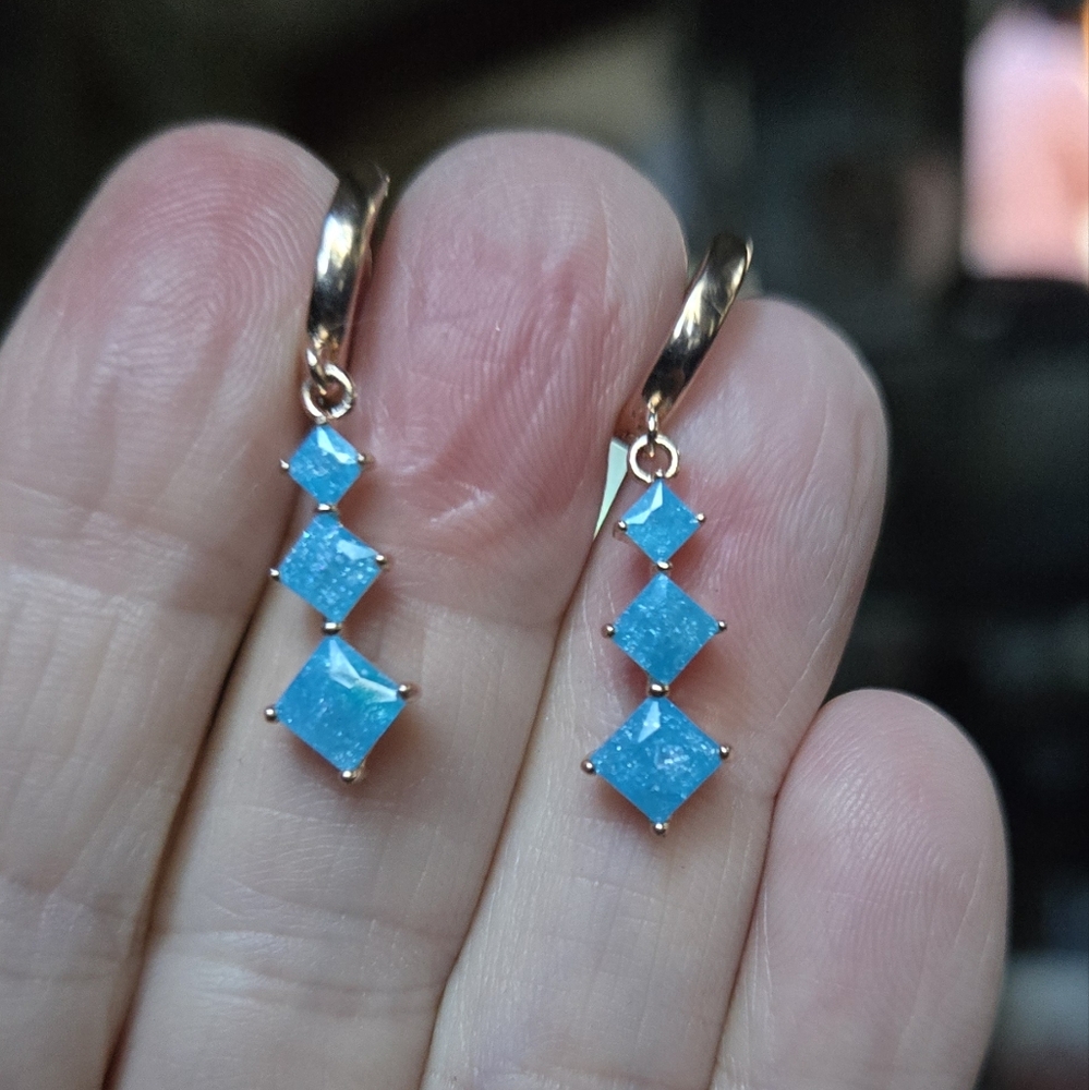 Aquamarine Elegant Blue sterling & gold Earrings - Picture 4 of 8